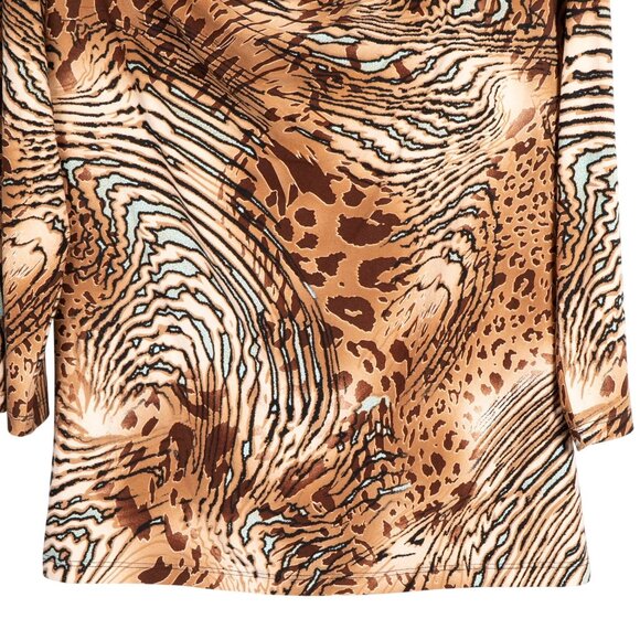 Vintage Suzie Leopard Print Shirt L Womens New Cowl Neck 3/4 Sleeves Brown Green - Picture 3 of 5